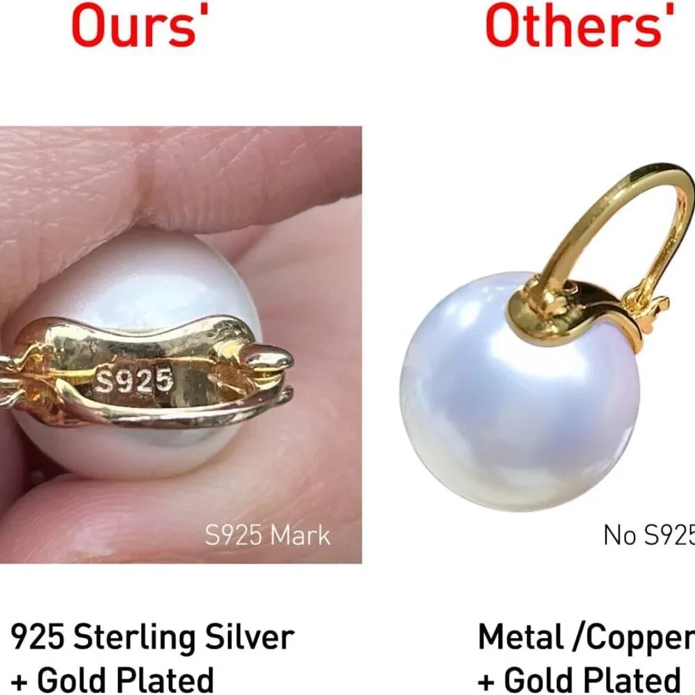 Elegant 925 Sterling Silver Pearl Drop Earrings Dangle Stud Gold Plated Earrings - Picture 2 of 7